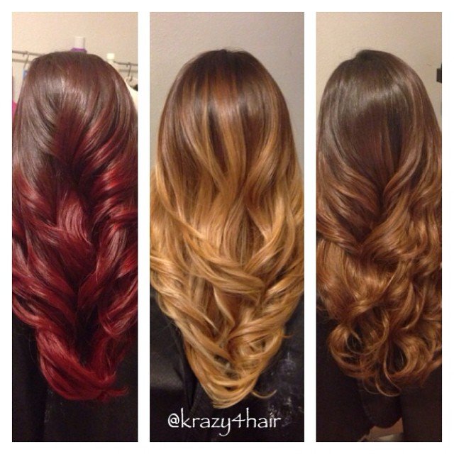 Comparison Brown Hair And Maroon Gold Blonde Caramel Ombre