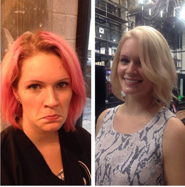 Pink Hair Dyed Blonde Process Hair Colar And Cut Style