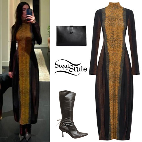 Kendall Jenner: Printed Long Dress, Knee High Boots

+2023