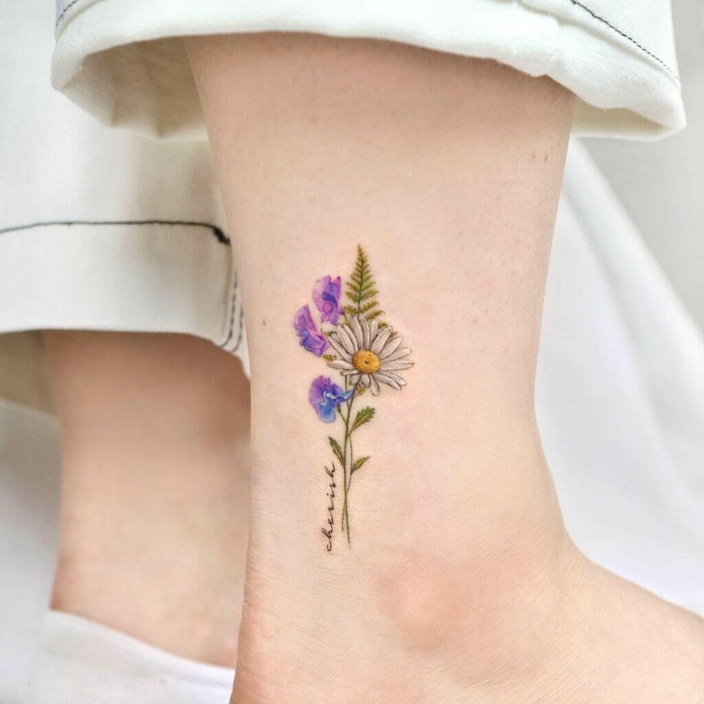 Bunte Knöchel Sweet Pea Flower Tattoos