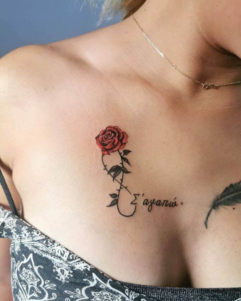 Red rose tattoo on chest