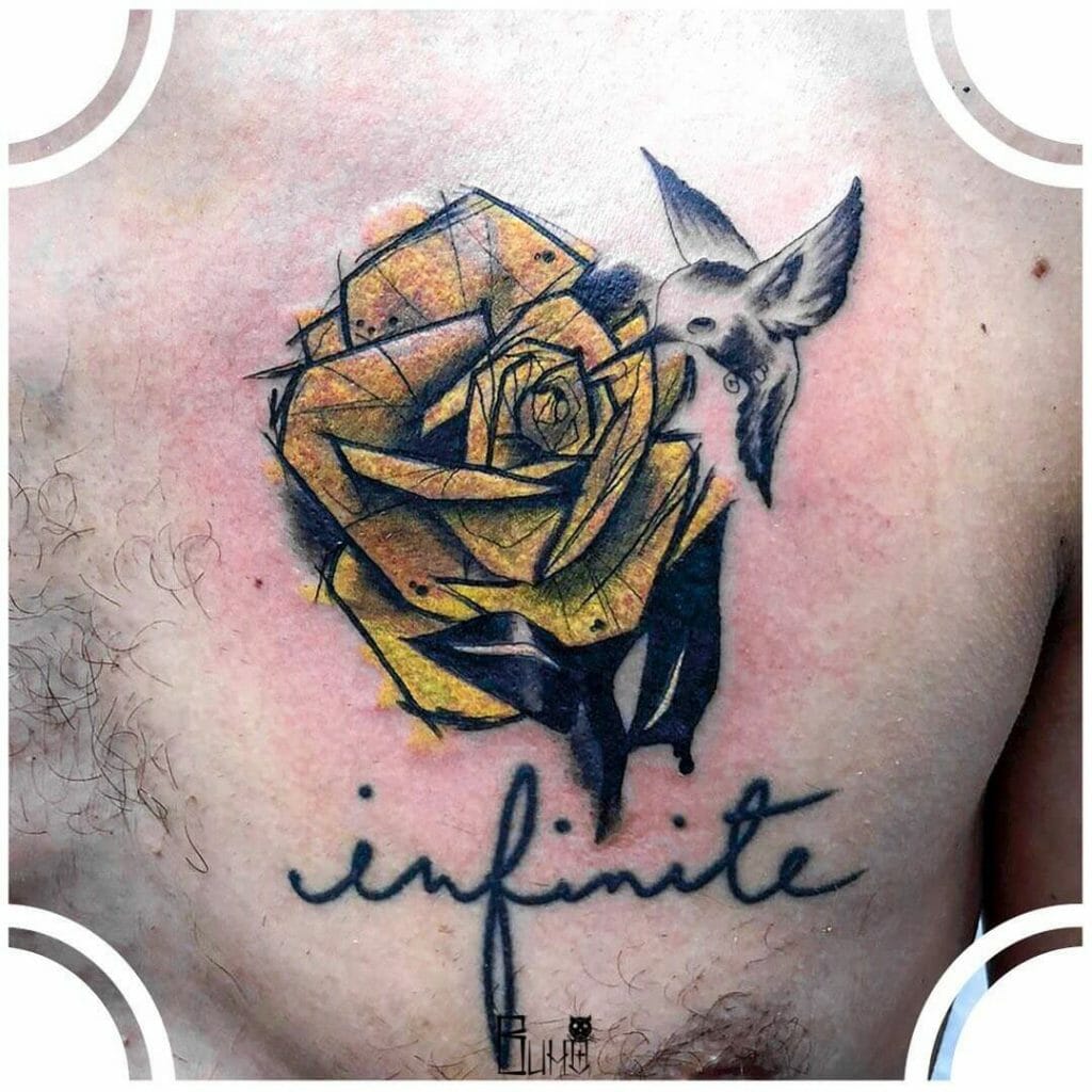 Chest yellow rose tattoo