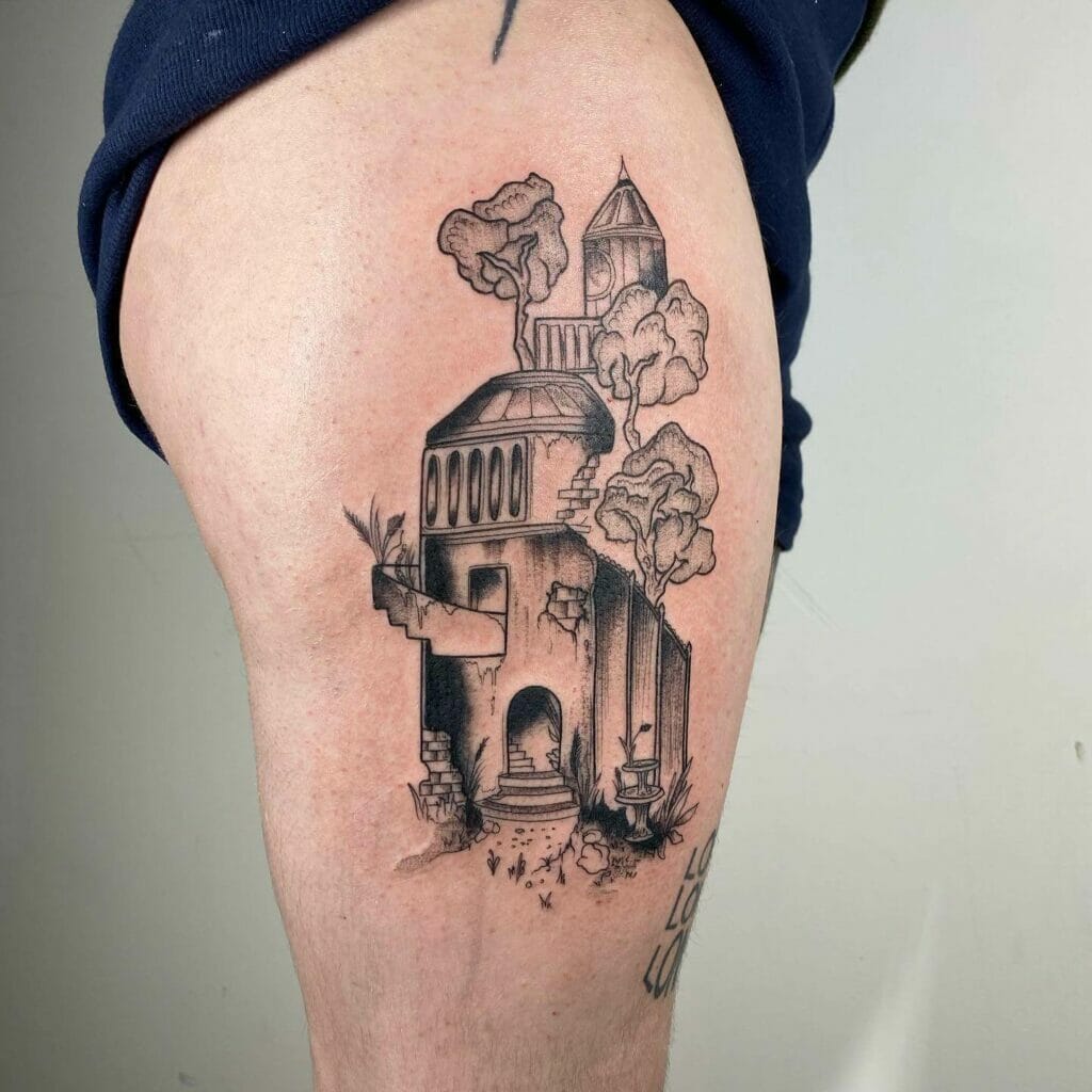   Architectural landscape schematic tattoo