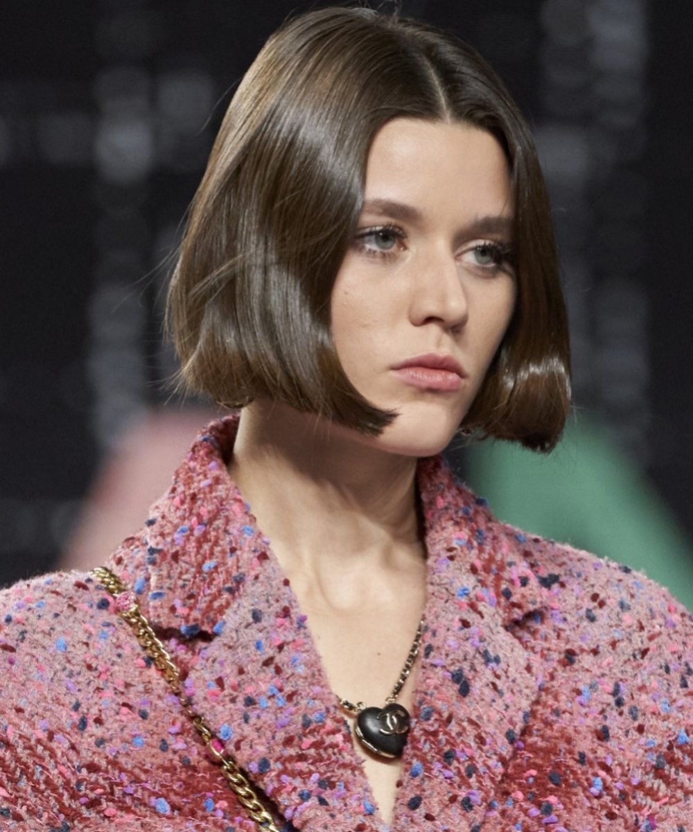 Model Vivienne Rohner with a bob haircut at the Chanel fall show
