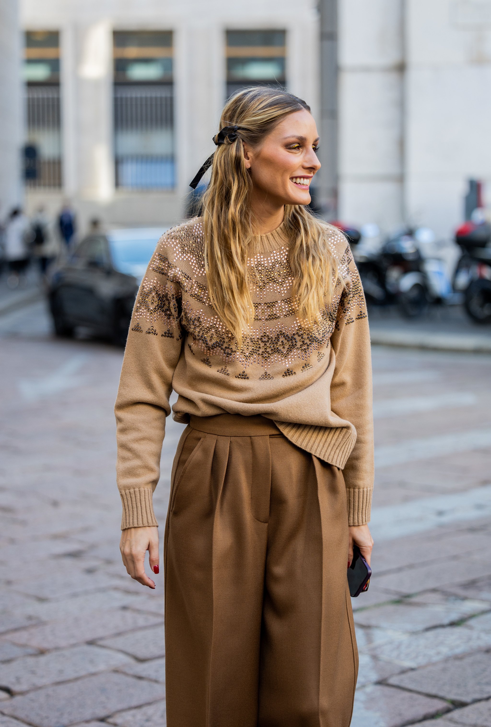 Olivia Palermo with semi-collected and bow