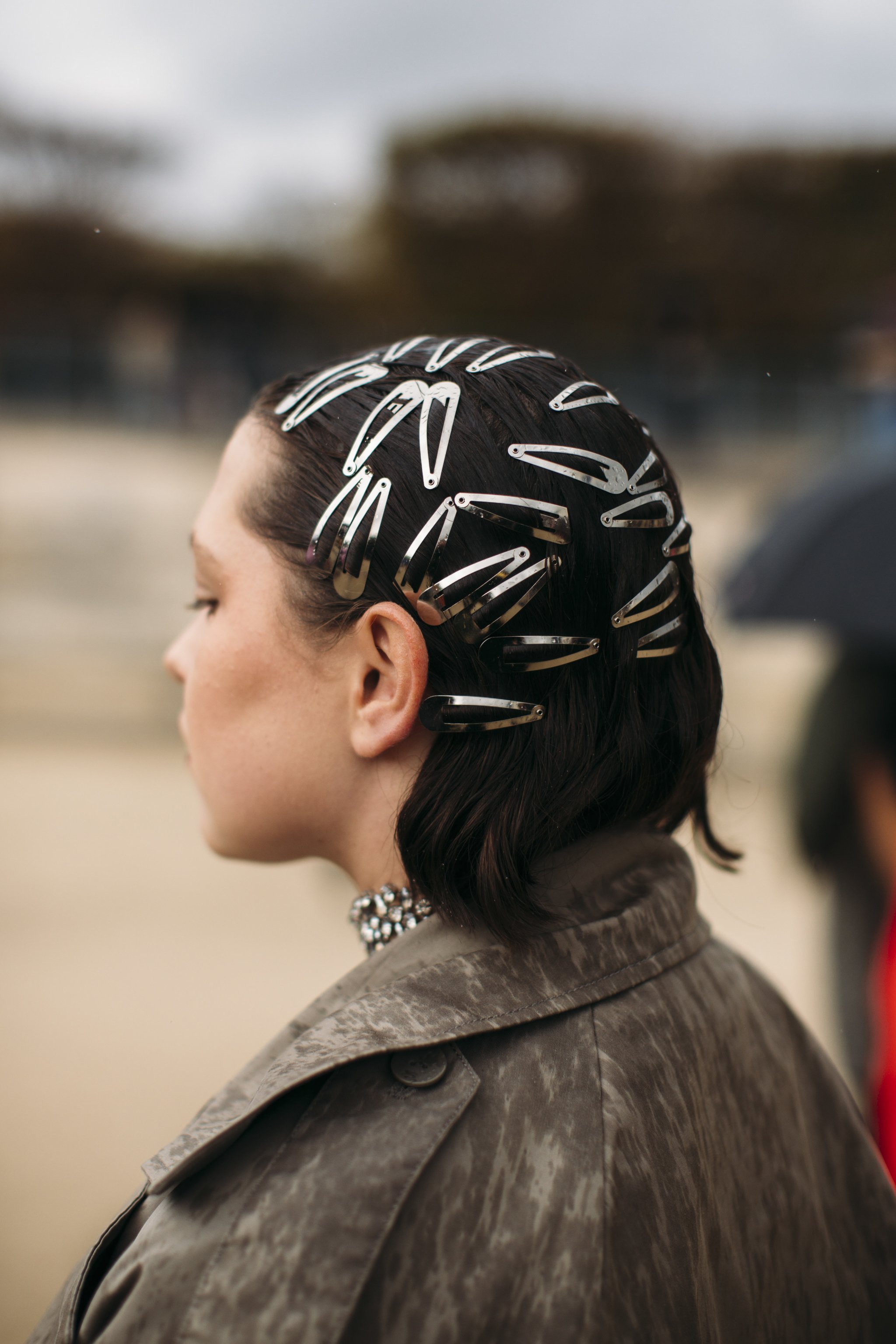 Silver clip-on hairpins in Milan street style