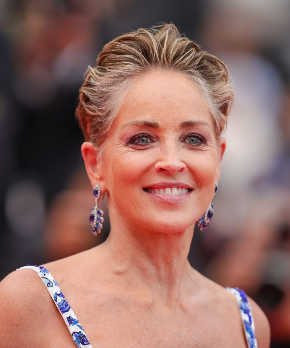 Sharon Stone wears one of the pixie cuts with a tup