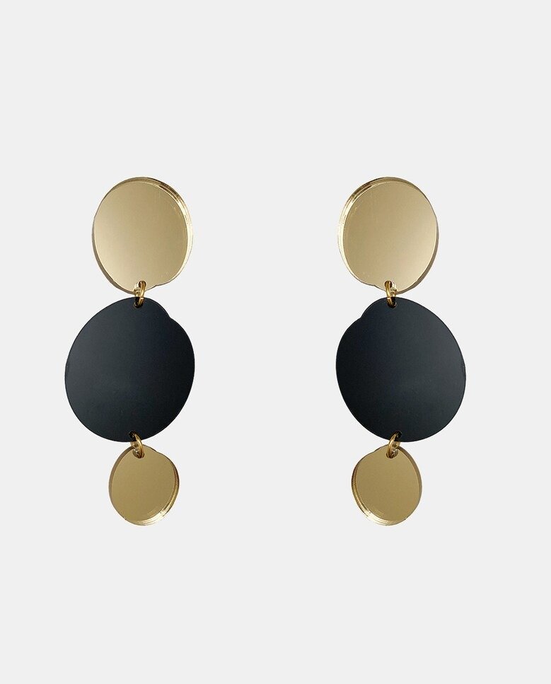 Bacchus earrings in black and gold plexiglass