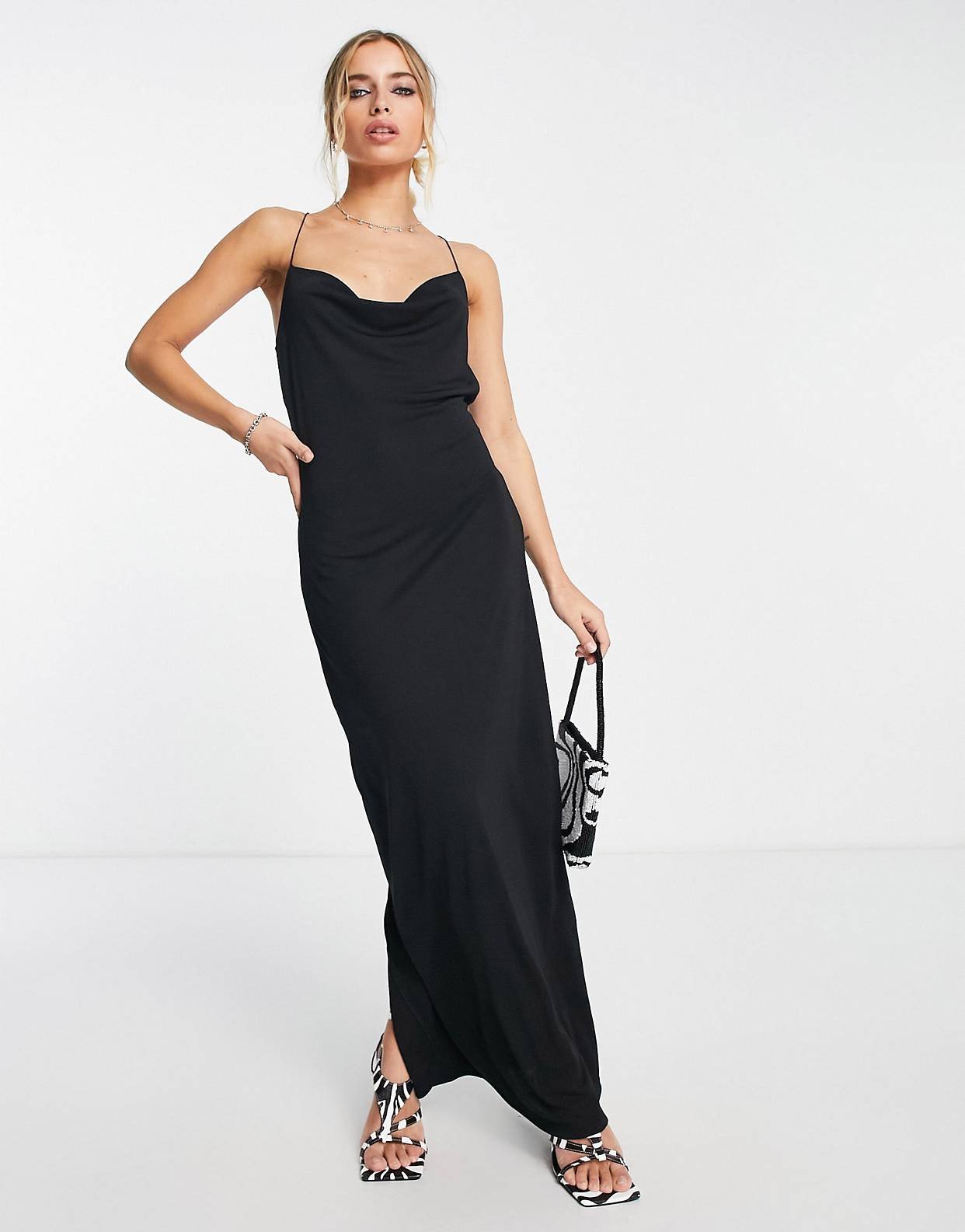 Only cowl neck cross back maxi dress in black