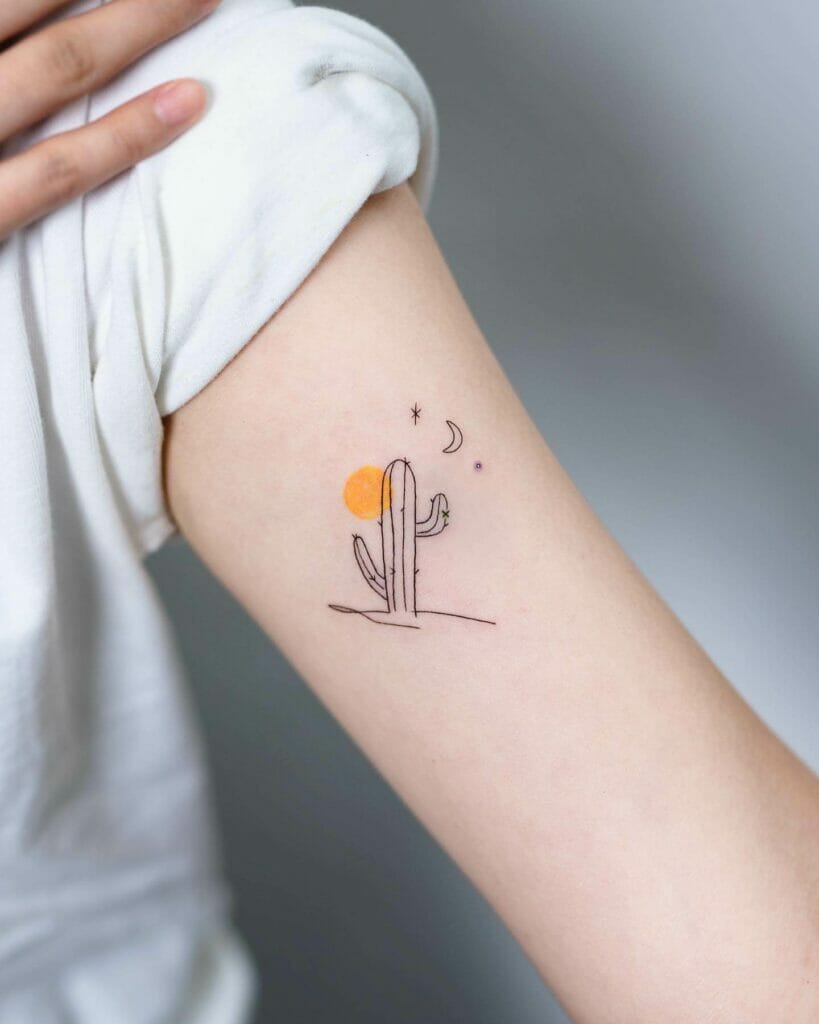 Fantastic Minimalist Outline Cactus Tattoo Ideas