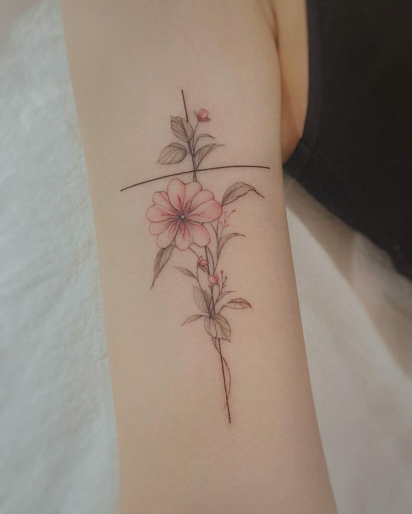 Minimalistische einfache Designs Cross X Flower Tattoo