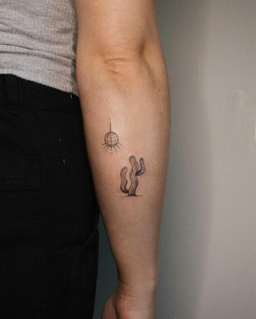 Funny Dancing Cactus Minimalist Tattoo Ideas