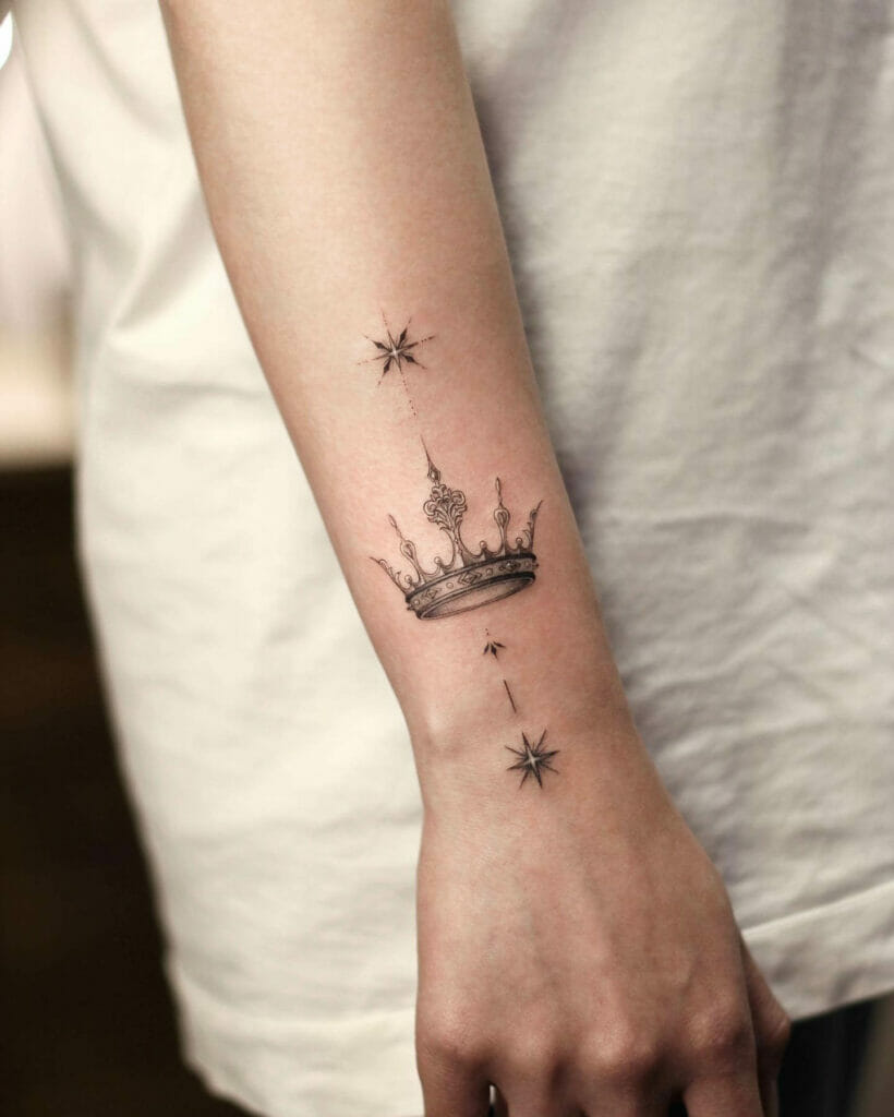 Heavenly Forearm Black Ink Small Crown Tattoo