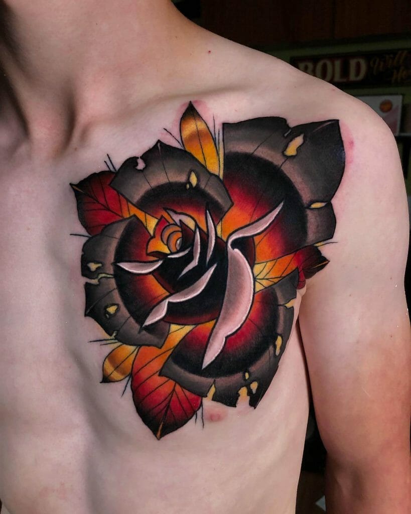 Chest men rose tattoo