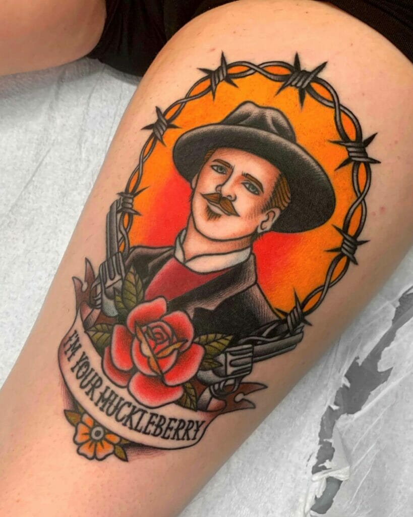 Colorful tombstone placement tattoo