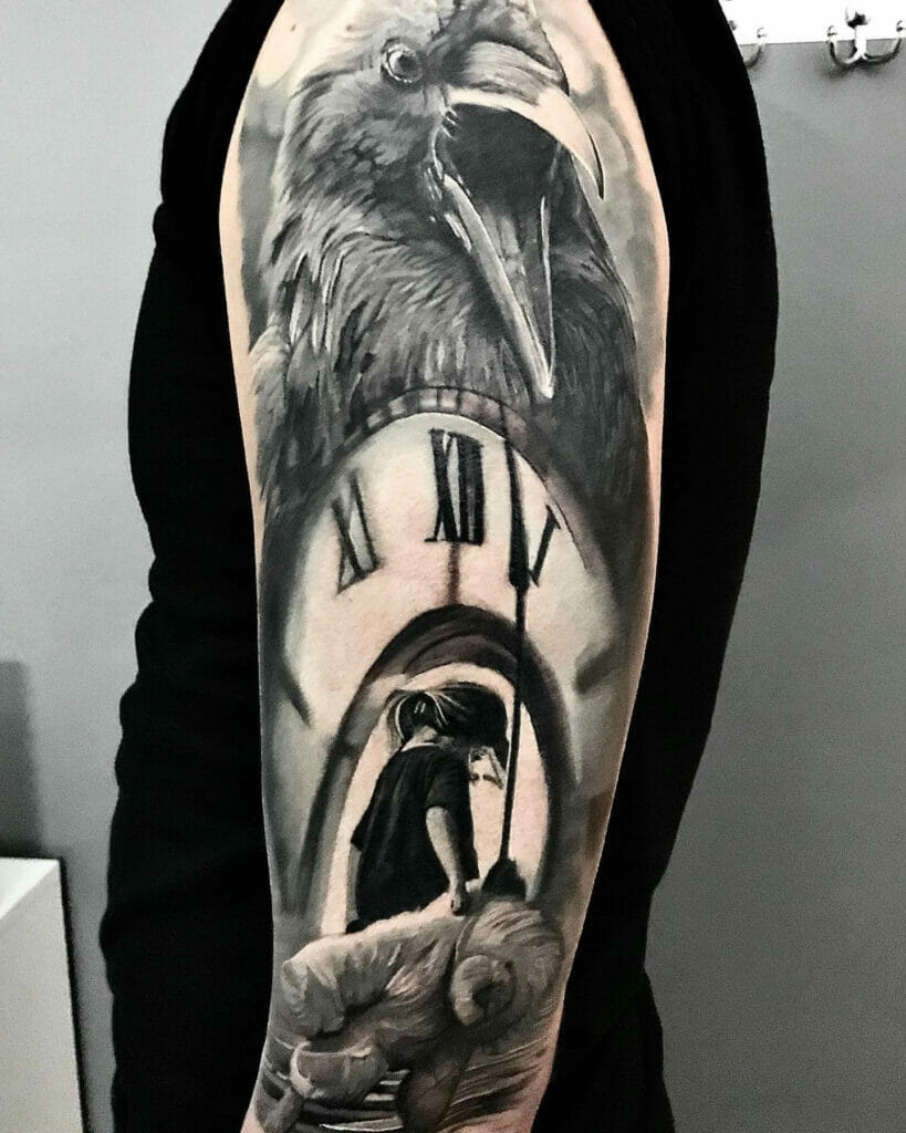 End of time black and gray tattoos