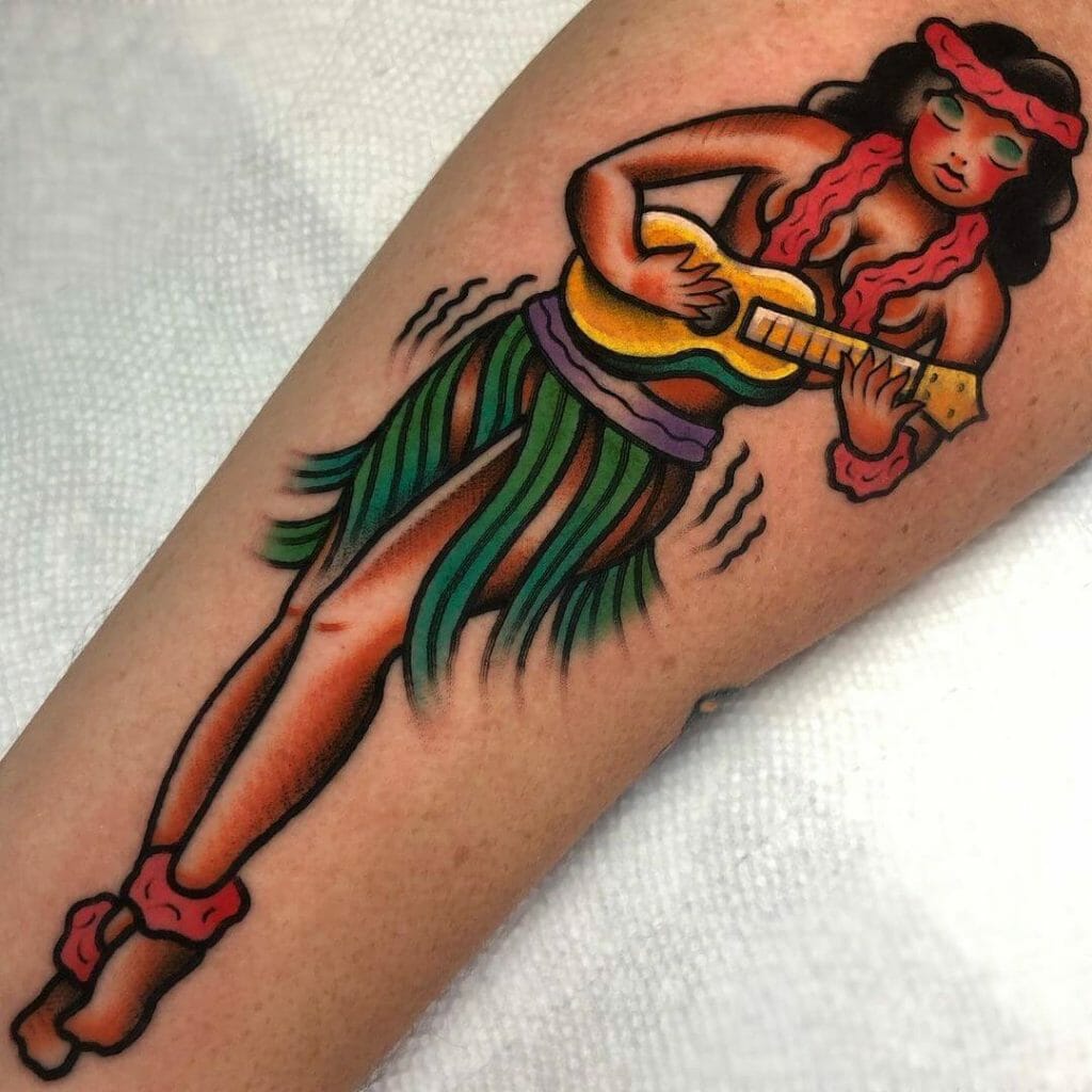 Amerikanisches traditionelles Tattoo-Design mit Pin-Up-Girl-Bildern