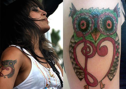 Anissa Rodriguez owl tattoo on upper arm