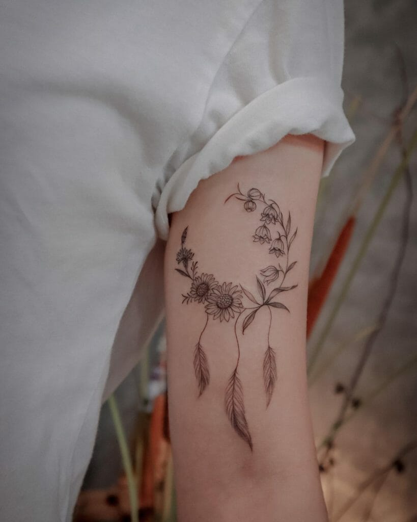 Aster flower tattoos in fine line style