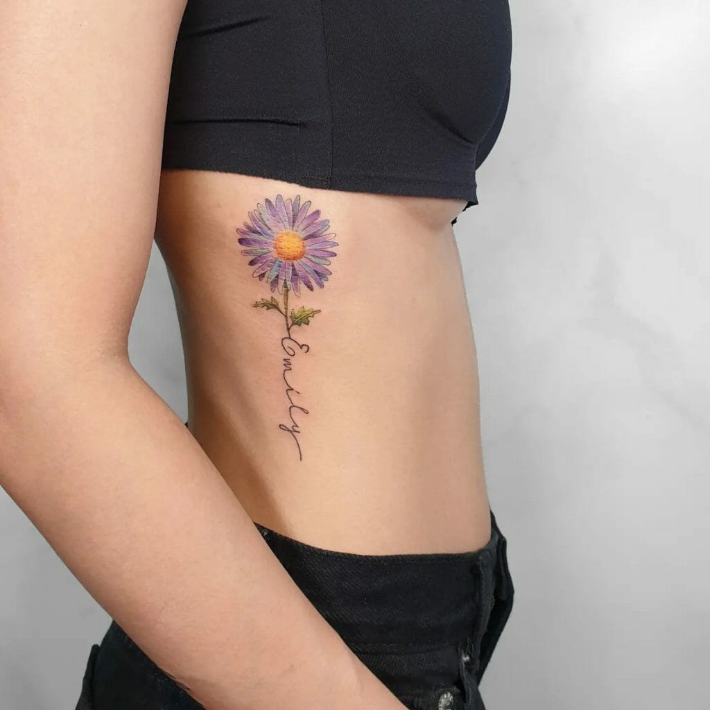 Aster flower tattoos with names for people born in September