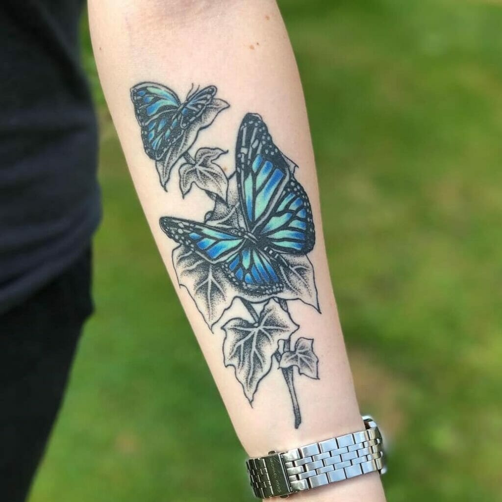 Adorable ivy tattoo with blue butterflies