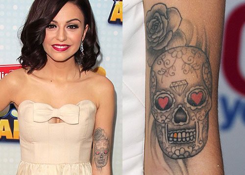 Cher Llyod's Sugar Skull Tattoo on Bicep