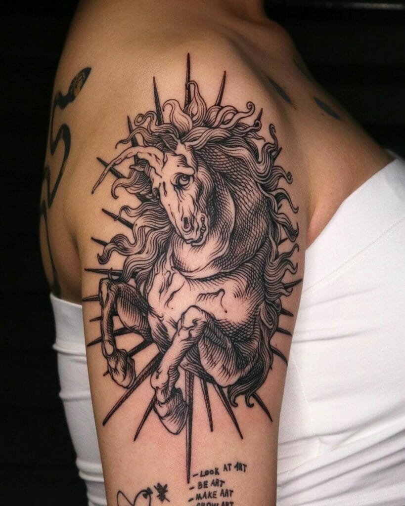 Classic unicorn tattoo