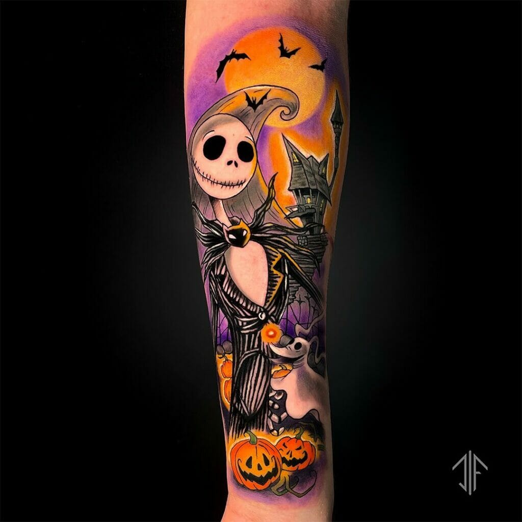 Colorful Jack Skellington Sleeve Tattoo Design