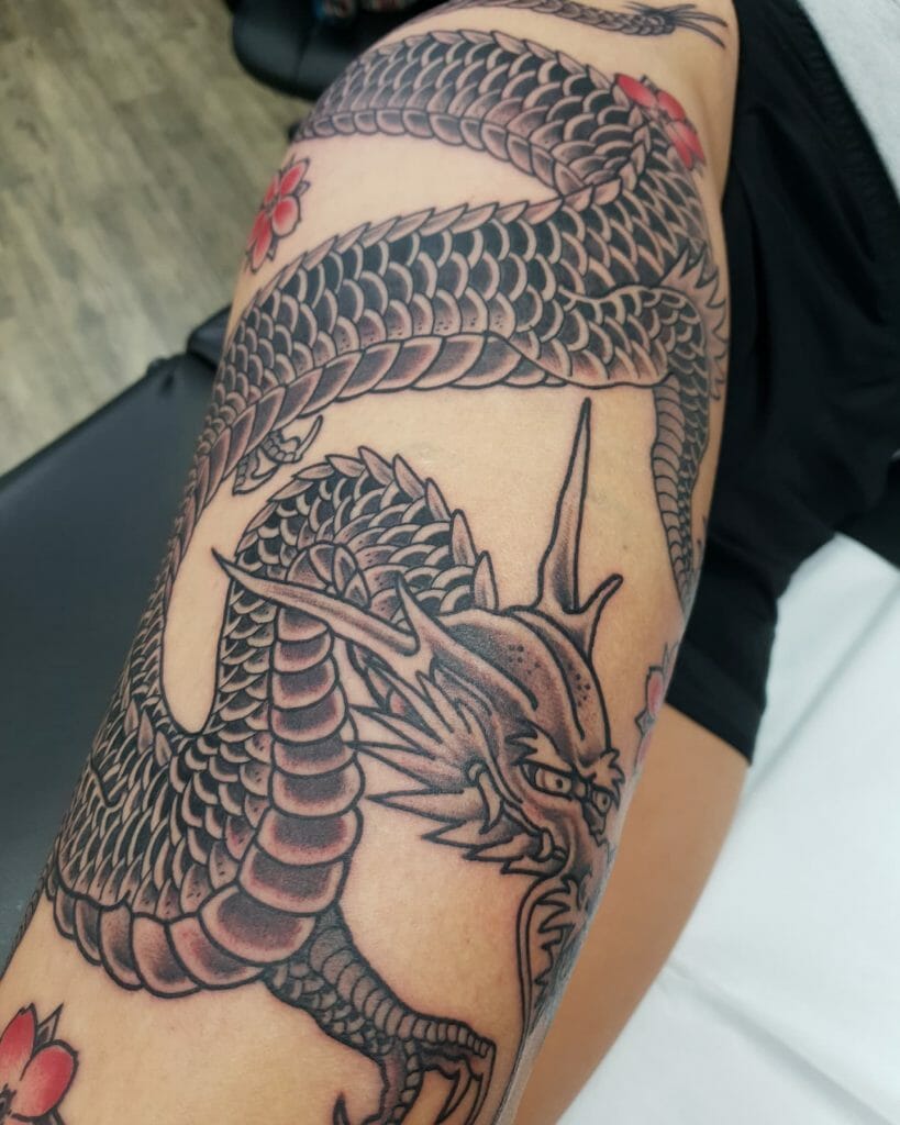 Dragon Full Leg Sleeve Japanese Tattoo