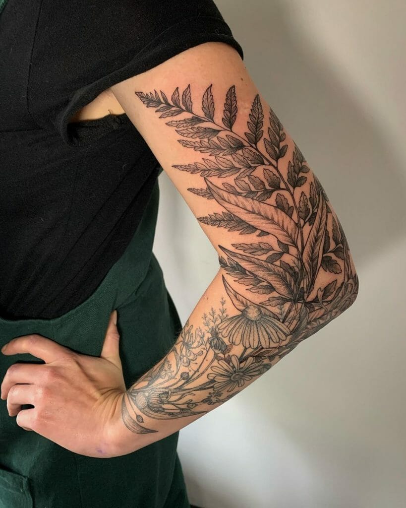 Intricate fern tattoos covering your entire arm cuff