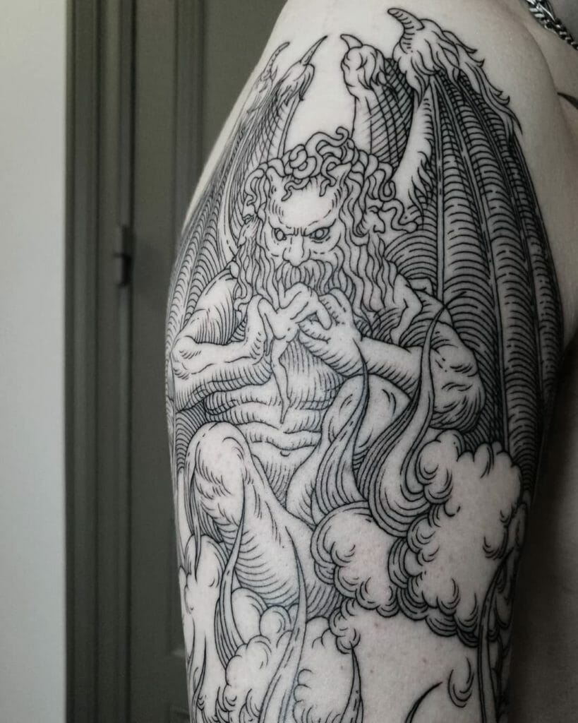 Fallen angel tattoo with anger