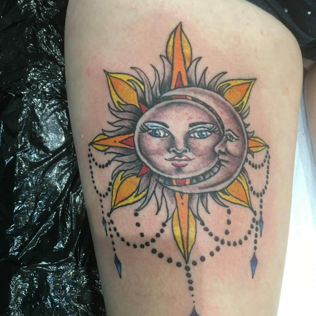 Blumen Sonne und Mond Tattoo