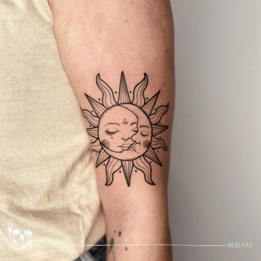 Half And Half Sun And Moon Tattoo Design