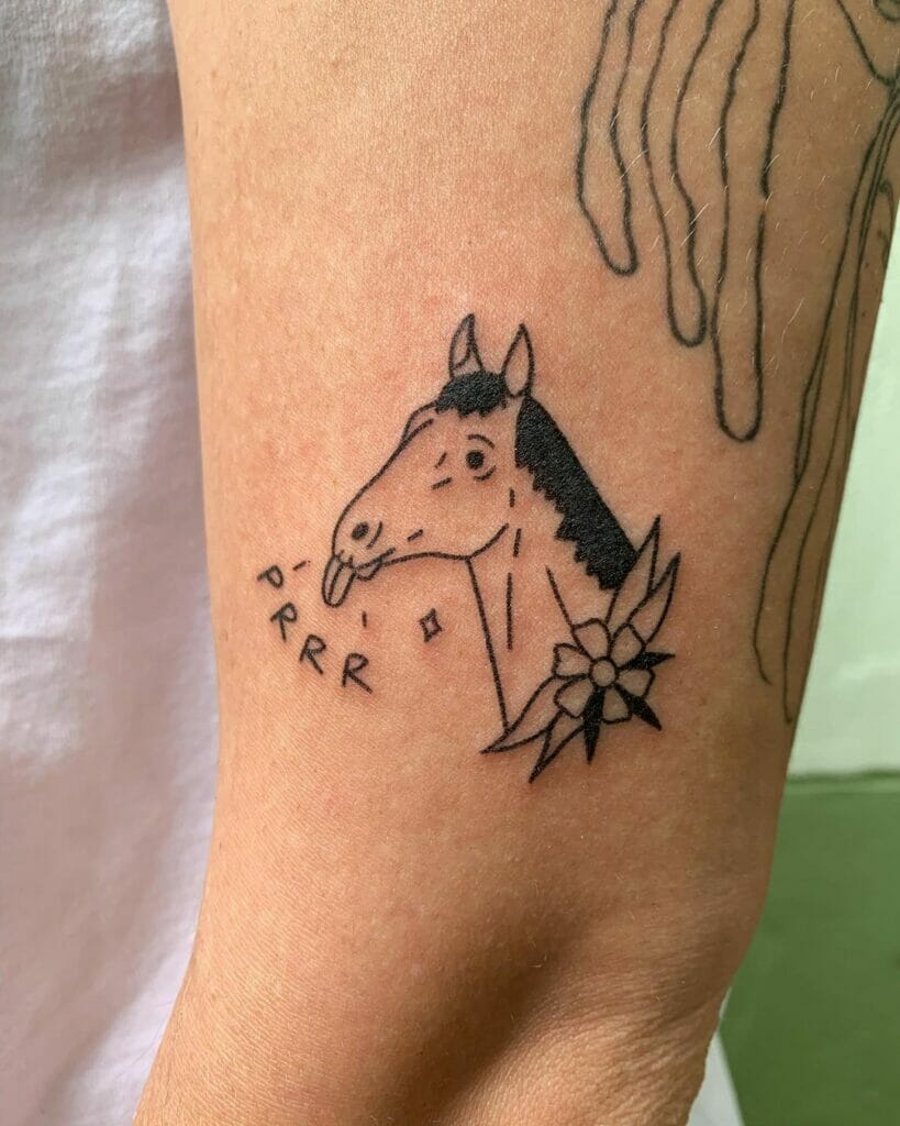 Hand poke minimalist funny horse tattoo