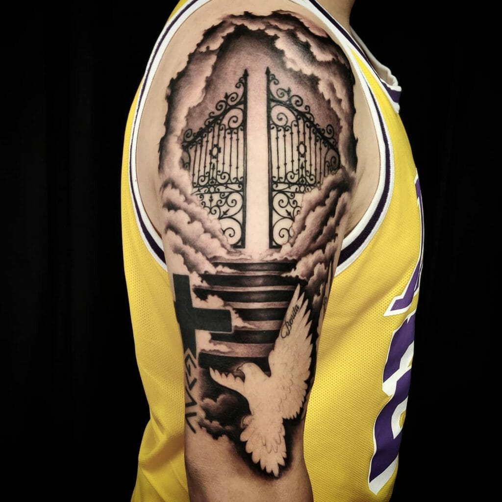 Heaven gates full sleeve tattoo on arm