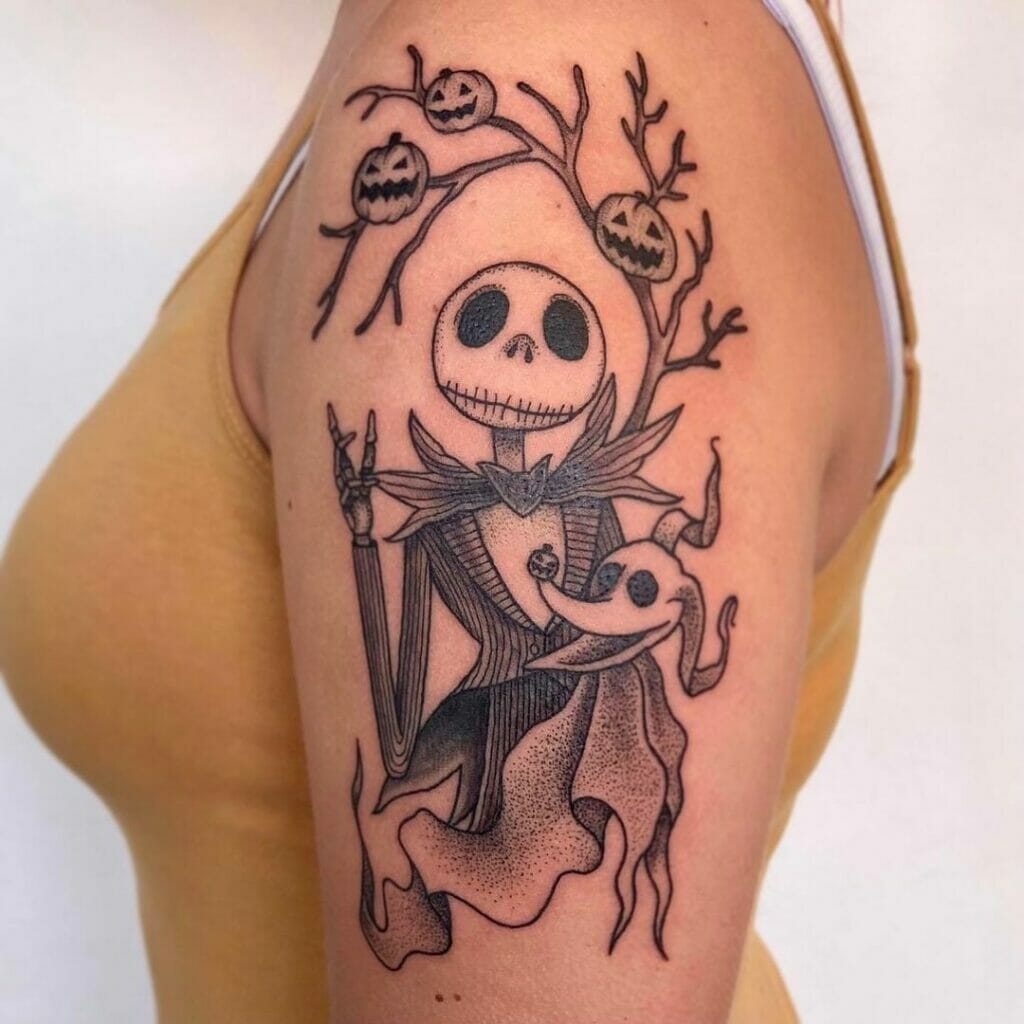 Monochrome tattoo of Jack Skellington