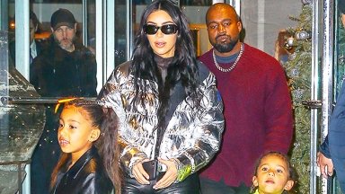 Kim Kardashian and Kanye West with children