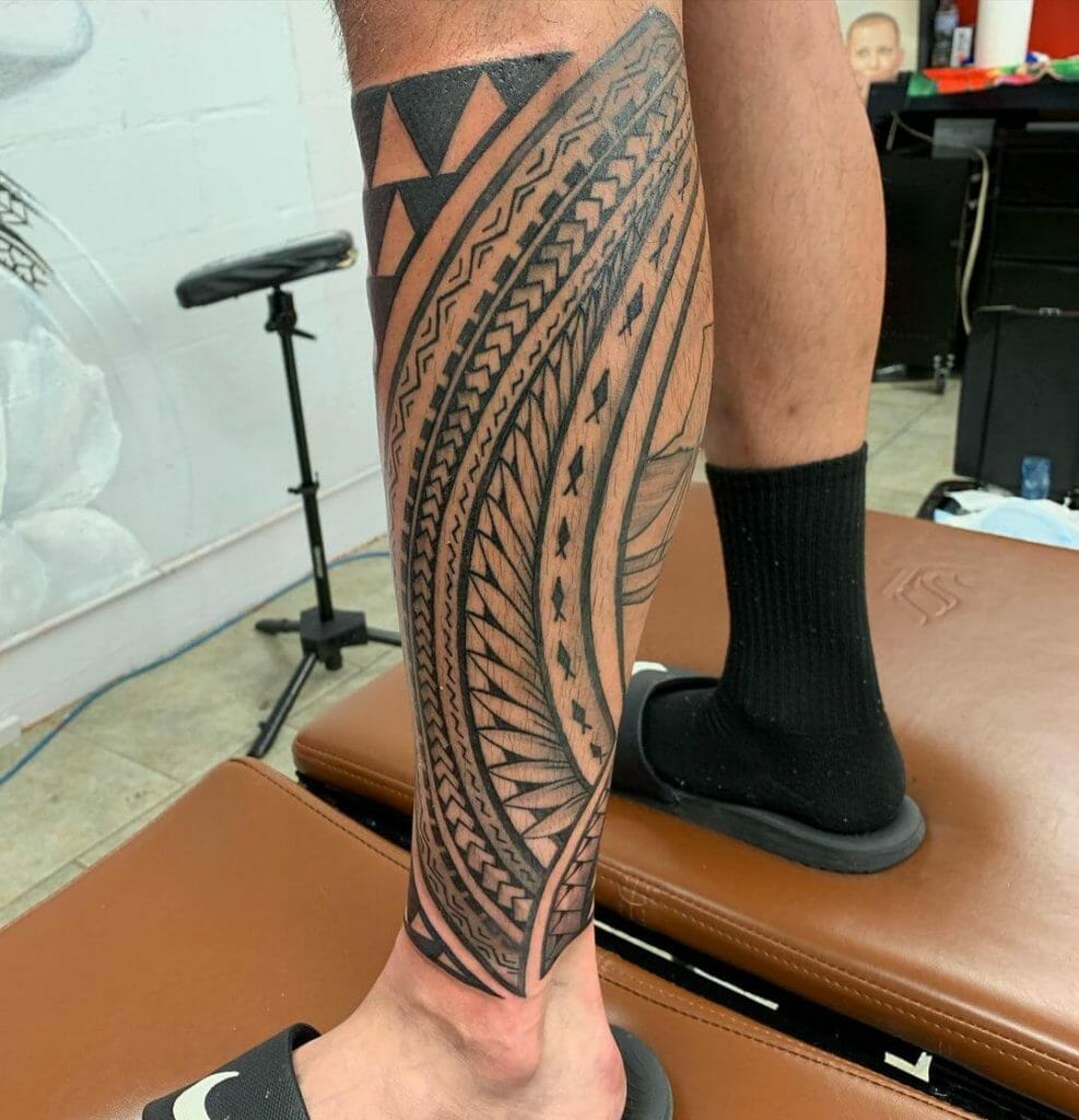 Polynesian leg tattoos