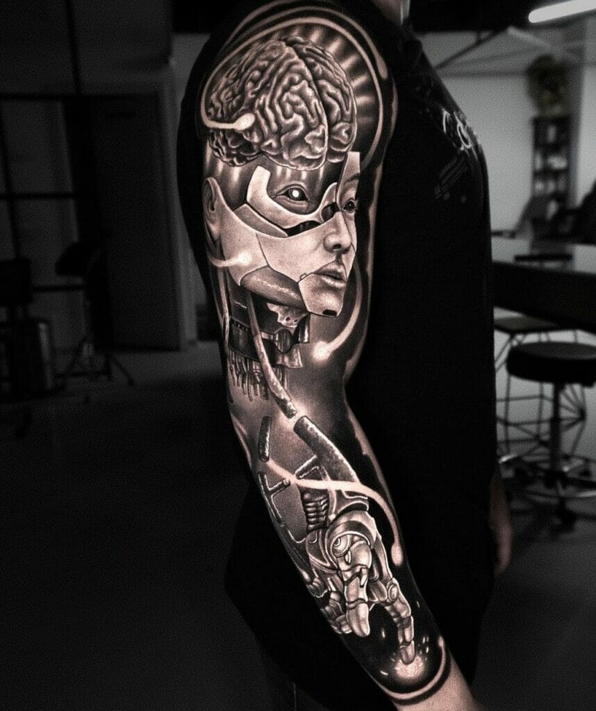 Mechanical arm tattoo sleeve