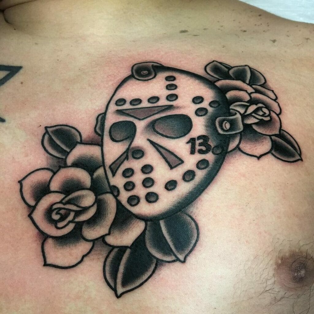 Monochrome Jason Voorhees tattoo