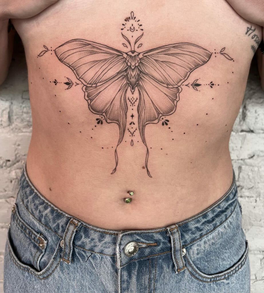 Moth underboob tattoo design