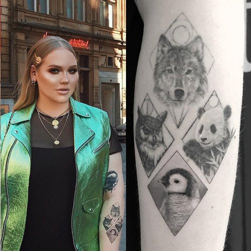 Nikkie Tutorials owl tattoo on forearm