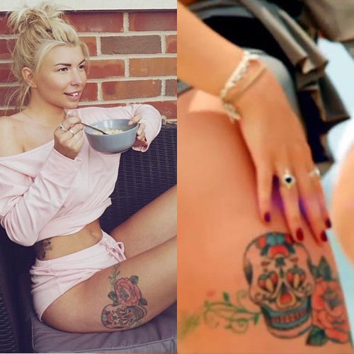 Olivia Buckland Sugar Skull Tattoo on Thigh