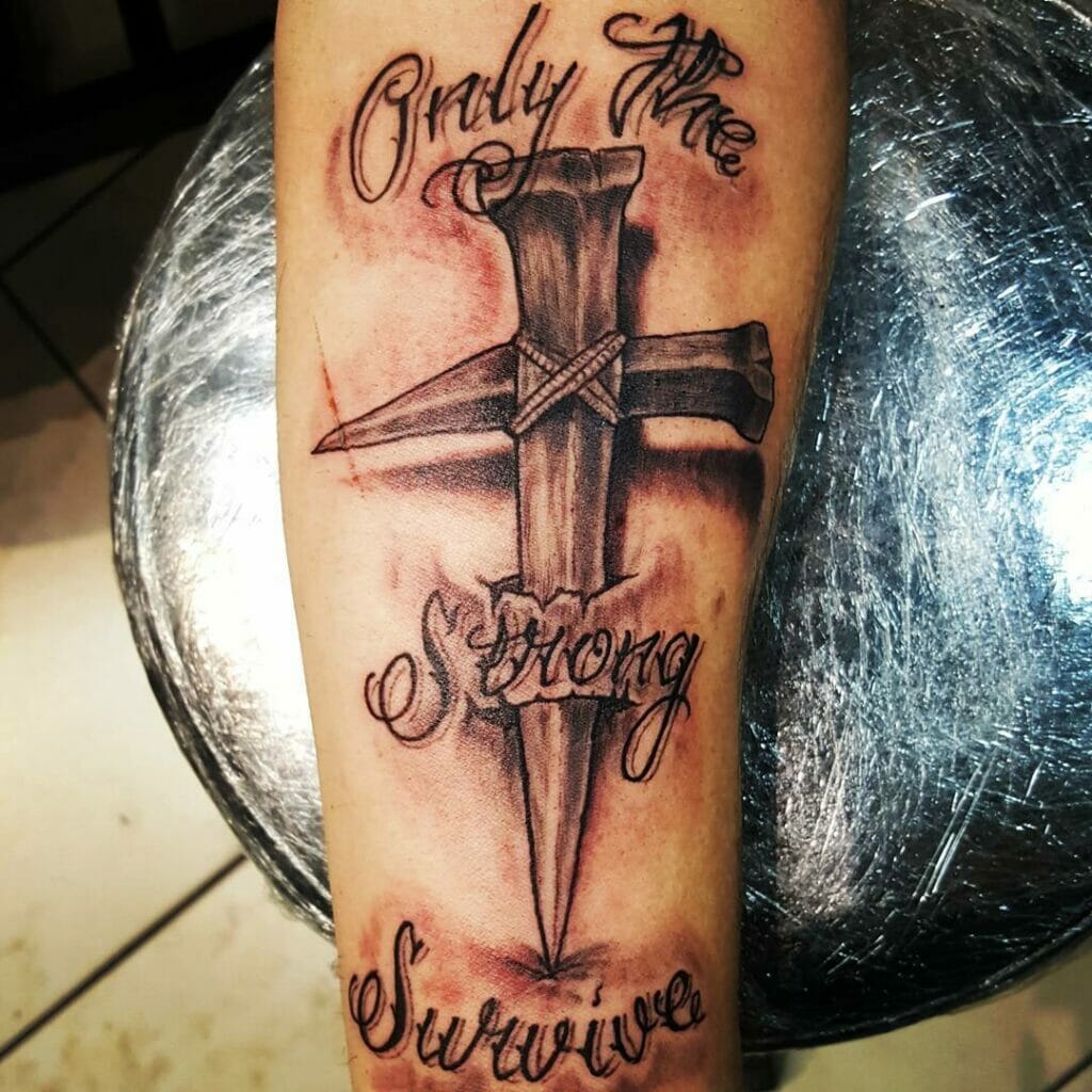 Only the strong survival cross tattoo