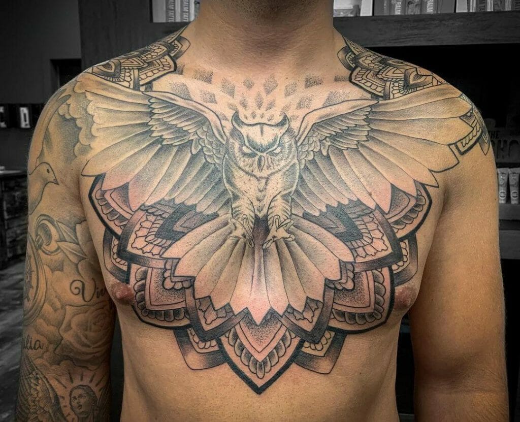 Owl Mandala Chest Tattoo Design