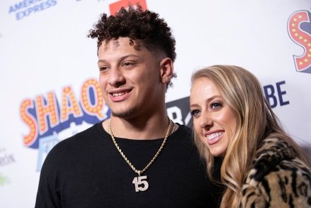 FILE - Kansas City Chiefs quarterback Patrick Mahomes and Brittany Matthews arrive at Shaq's Fun House on Live!  at the Battery Atlanta in Atlanta, this Friday, February 1, 2019, file photo.  The National Women's Soccer League is returning to Kansas City after a local business owner-led ownership group, which includes Chiefs quarterback Patrick Mahomes' fiancé, was granted an expansion license Monday, December 7, 2020.  (Photo by Omar Vega/Invision/AP, File)