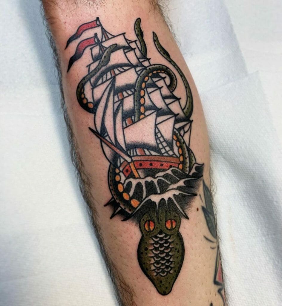 Pirate Ship Tattoo and the Kraken