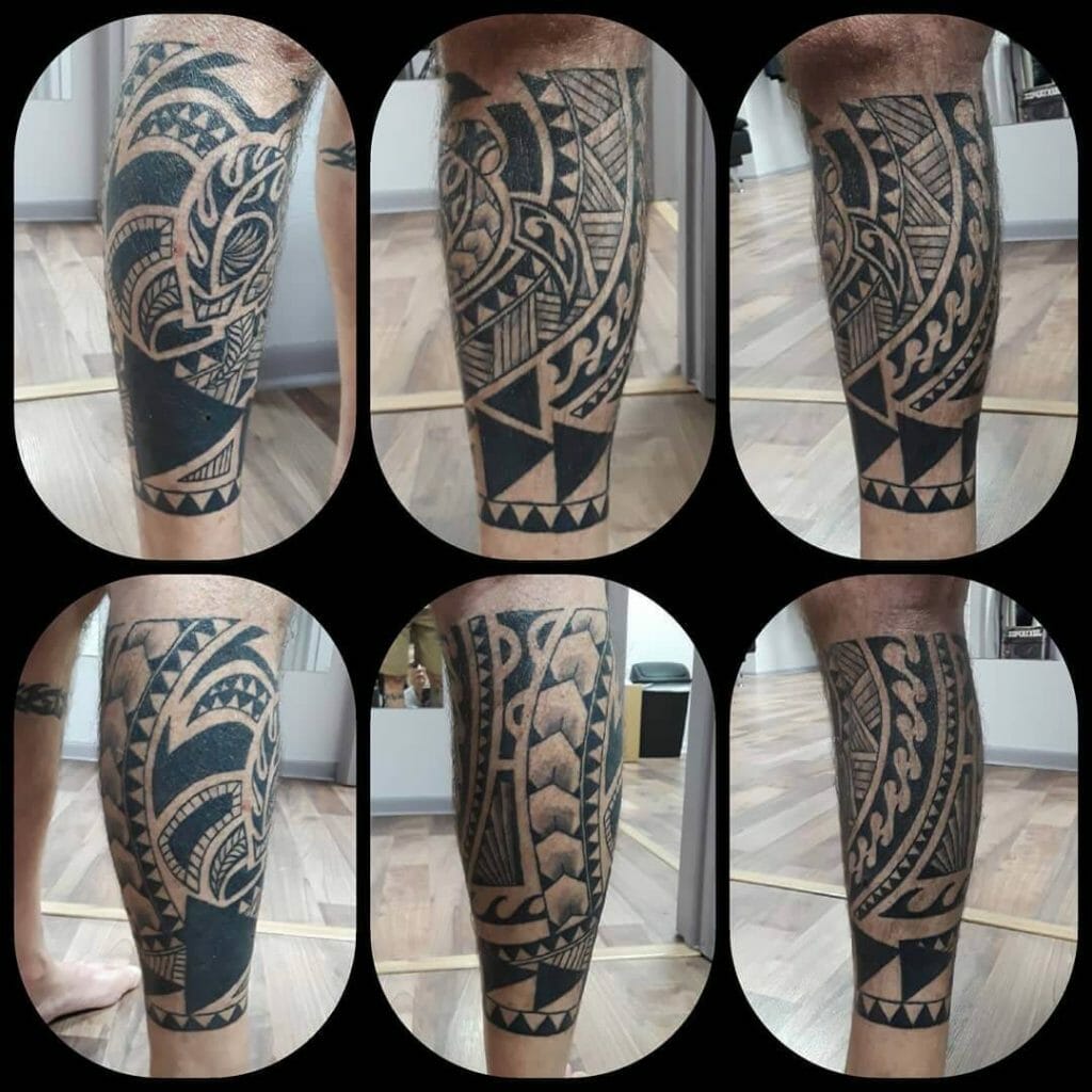 Polynesian leg tattoos for men