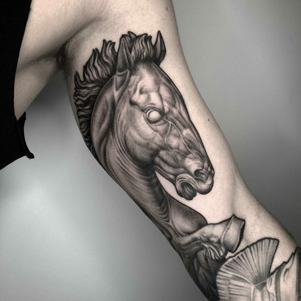 Realistic horse portrait tattoo