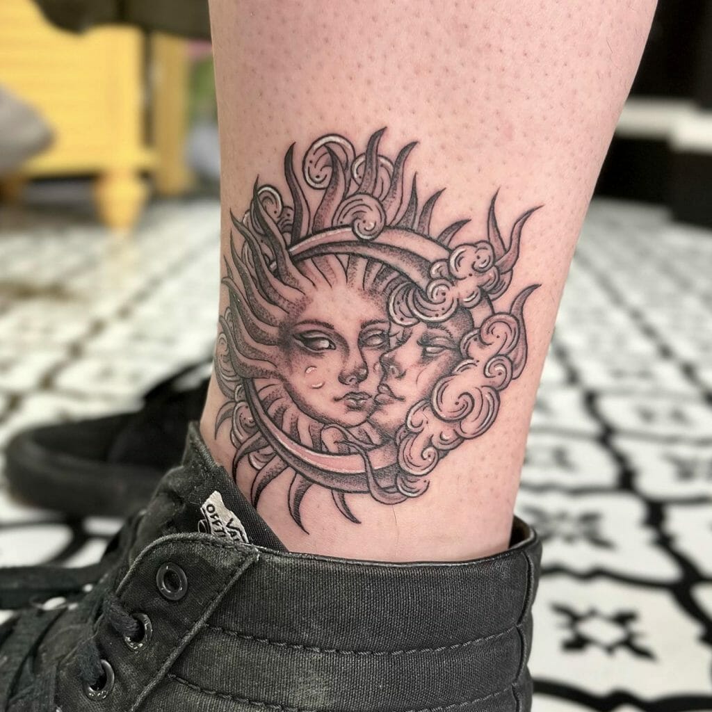 Simple Sun And Moon Tattoo